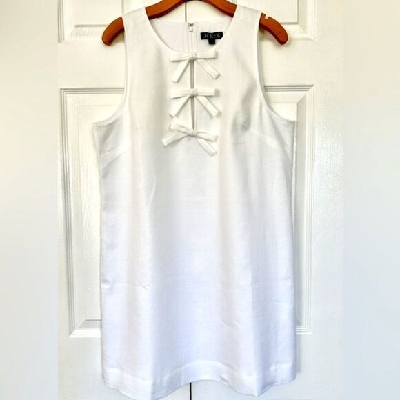 J. Crew Dress Bow Linen Shift Size Large • WHITE • NEW WITH TAGS • - Picture 3 of 10